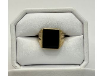 10k Yellow Gold Mens Ring W/square Black Stone