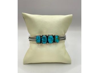 Vintage Silver 4 Stone Turquoise Cuff Bracelet