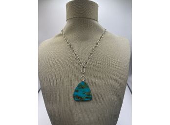 Silver Necklace With Turquoise Pendant