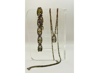 Sterling Silver Multi-stone Bracelet And Necklace