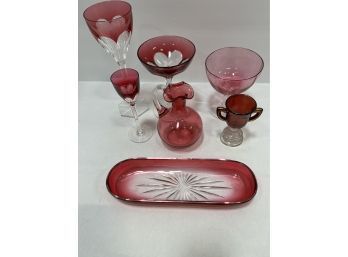 Lot Of 7 Cranberry Glass