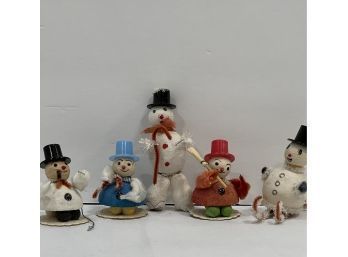 5 Vintage Snowmen Christmas Pipecleaner Ornaments