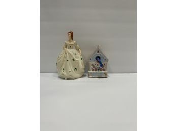 2 Music Boxes Girl Figurine And Bird House