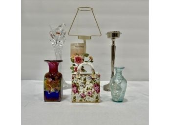 Lot Of 6 Items-candlesticks & Vases, Art Glass