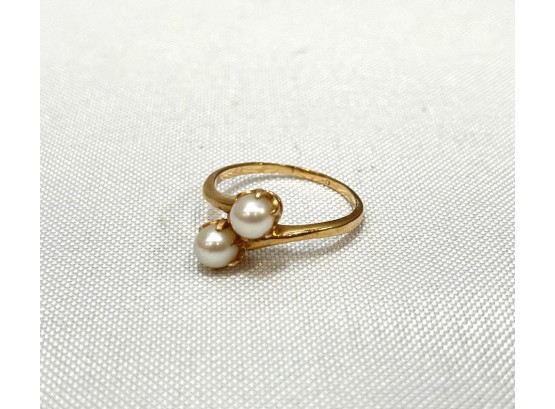 Double Pearl Ring 10K