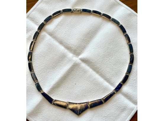 Vintage Modernist Sterling And Blue Stone Necklace & Bracelet Set
