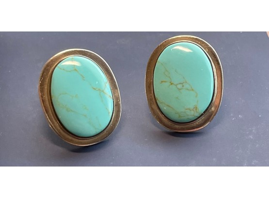 Silver And Turquoise Clip Earrings