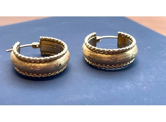 14K Gold Hoops With Design