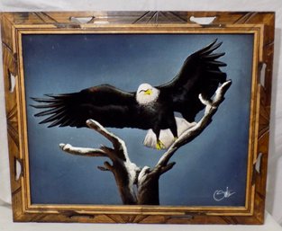 Beautiful Eagle Painting - Oil On Velvet 23 X 19