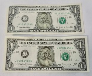 2 -  1 Dollar Bills Featuring Santa Claus These Are Legal Tender