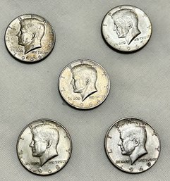 5 Kennedy 1/2 Dollars 1964-P / 1966-P /1967-p /1968-D /1969-D