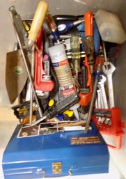 Tub Of Tools Wrenches, Screwdrivers, Pliers, And More