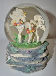 Unicorn Mother & Child Snow Globe Music Box Plays Somewhere Over The Rainbow