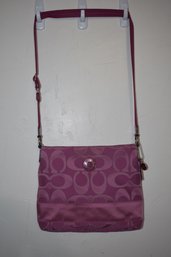 Coach Signature Pink Fabric Crossbody Shoulder Handbag
