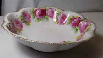 Pink Rose Bowl With Gilding From Austria 11 Inches Diameter