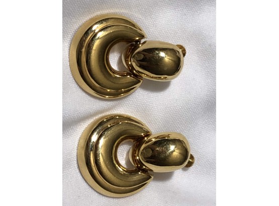 A Pair Of Gold Tone Clip On, Door Knocker Variation Earrings From Napier