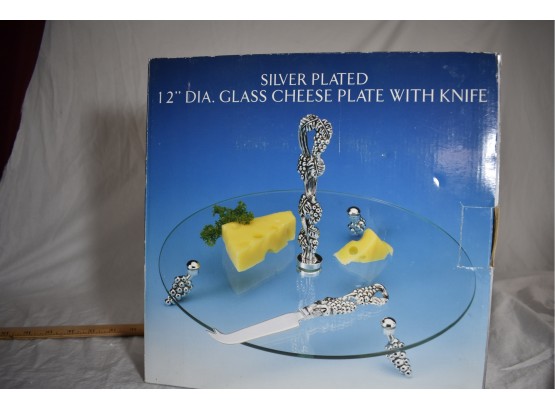 12 Inch Silver Plated Glass Cheese Plate New In Box