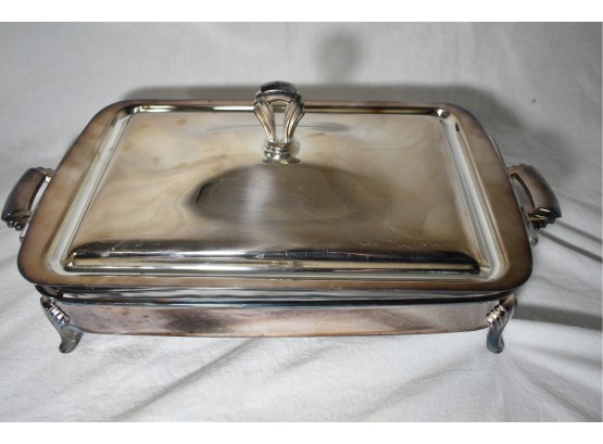 Two Handle Silver Plated Warming Dish With Cover &  Glass Insert
