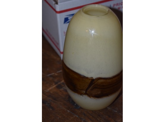 Glazed Ceramic Vase With Center Brown  Stripe