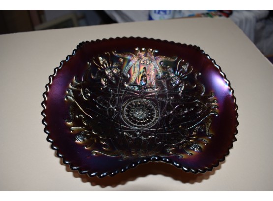 Iridescent Bowl With Ruffled Rim Produced By Northwood Glass Company