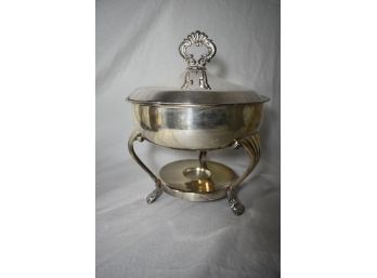 Silver Plated Warming Dish For Buffet, Scrollwork Handles & Area For Sterno Can