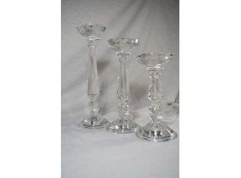 Set Of 3 Shannon Crystal Candle Holders In Original Box Made By Godinger