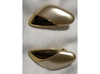 Gold Tone Clip On Earrings With Enamel Detail Signed Napier