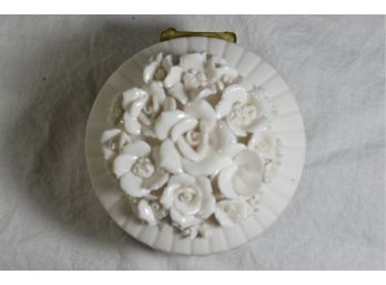 Porcelain Hinged Trinket Box With Applied Ornamental Flowers