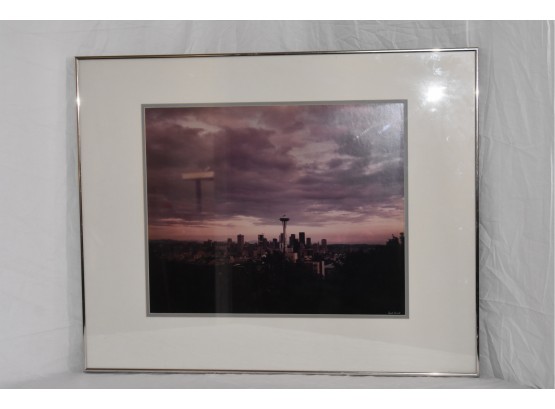An Amazing Color Photograph Of The Seattle, WA Skyline, Framed And Signed By Arnold Fukumoto