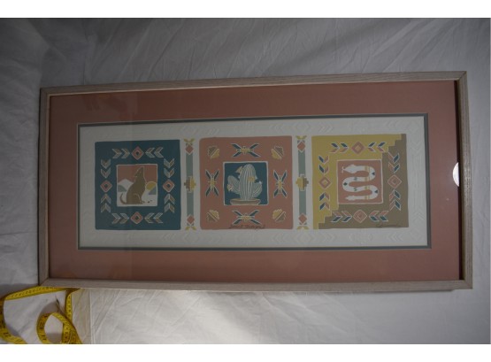 Three Embossed Prints In A Frame, Coyote, Snake, Cactus Signed By The Artist