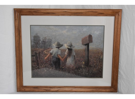 A Color Print Of A Boy And A Girl In A Rural Landscape Framed And Signed By The Artist
