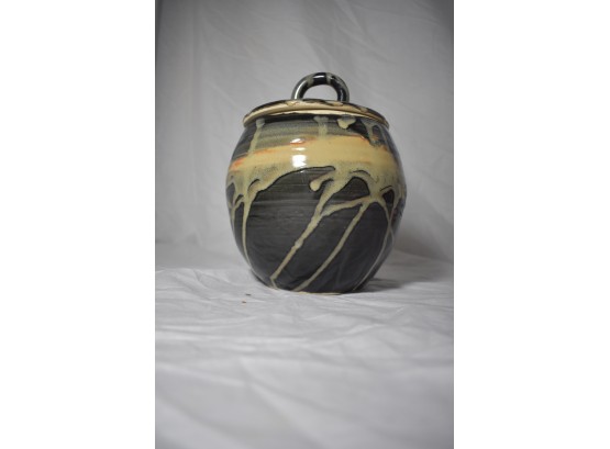 A Handmade Ceramic Stoneware Pot With Lid Signed With The Artists Mark