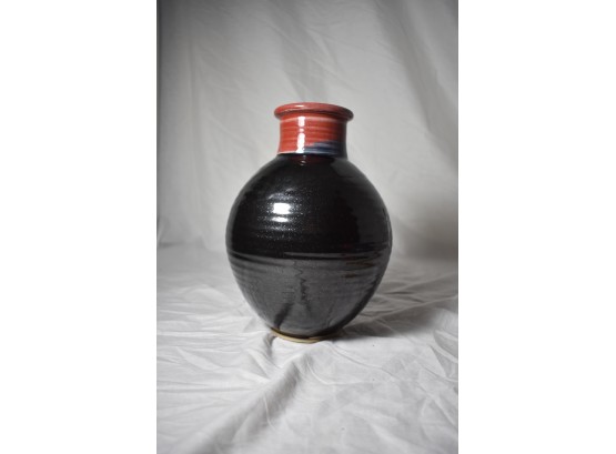 Black Glaze Ceramic Vase Hand Made And Signed By The Artist