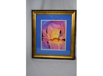 Pink & Purple Flower Color Lithograph Signed D. Englert