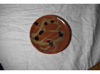 Hand Made Redware Painted Ceramic Dish Signed With The Artists Mark