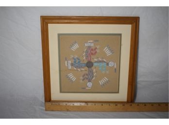 Framed Native American Sand Painting Signed By The Artist