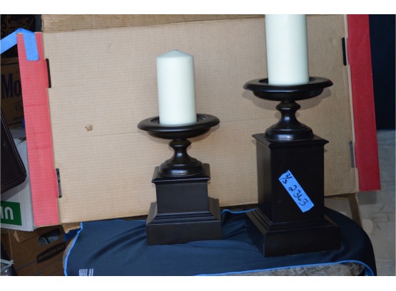 2 Large Candle Holders With Candles