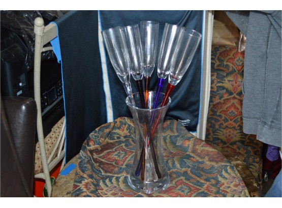 Hand Blown Vase With 5 Champagne Flowers