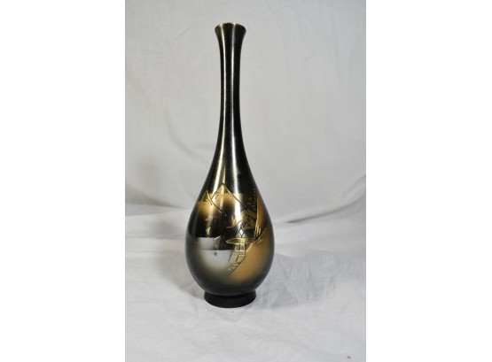 Beautiful Black Vase With Asian Scenery