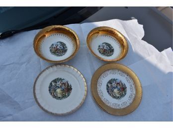Colonial 24 K Gold Rimmed Bowls And Platter