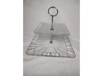 2 Tier Lead Free Crystal Serving Tray