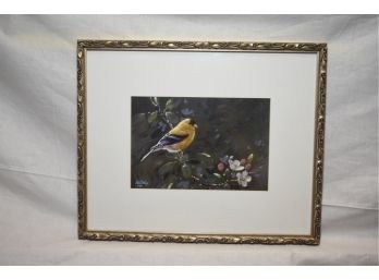 Signed In The Plate By Les Didier A Color Lithograph Of A Yellow Bird Sitting On A Branch With Buds
