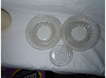3 Vintage Clear Glass Hobnail Ashtrays