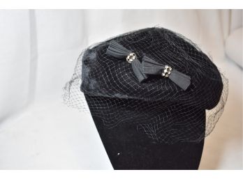 Vintage Black Velvet Hat With Veil