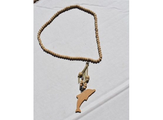 Handmade Leather & Wood Dolphin Necklace