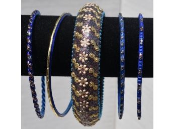 Set Of 5 Blue & Gold Bracelets