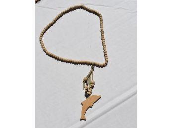 Handmade Leather & Wood Dolphin Necklace