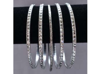 5 Silver Colored Bangle Bracelets