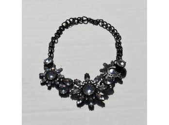 Black Flower & Crystal Necklace