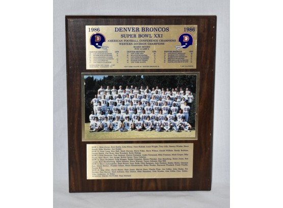 1986 Denver Broncos Team Picture And Game Stats Plaque 13x16